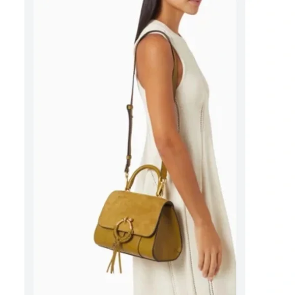 SEE BY CHLOE Joan Ladylike Bag Leather Suede Top Handle With Strap Olive Khaki